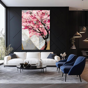 Abstract Geometric Cherry Blossom Tree Art