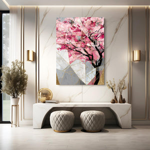 Abstract Geometric Cherry Blossom Tree Art
