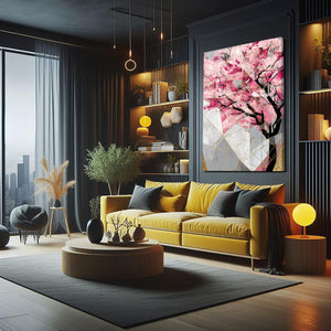 Abstract Geometric Cherry Blossom Tree Art