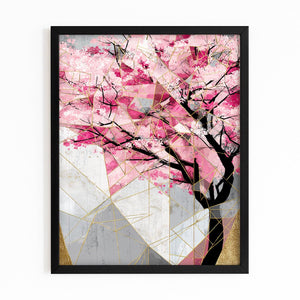 Abstract Geometric Cherry Blossom Tree Art