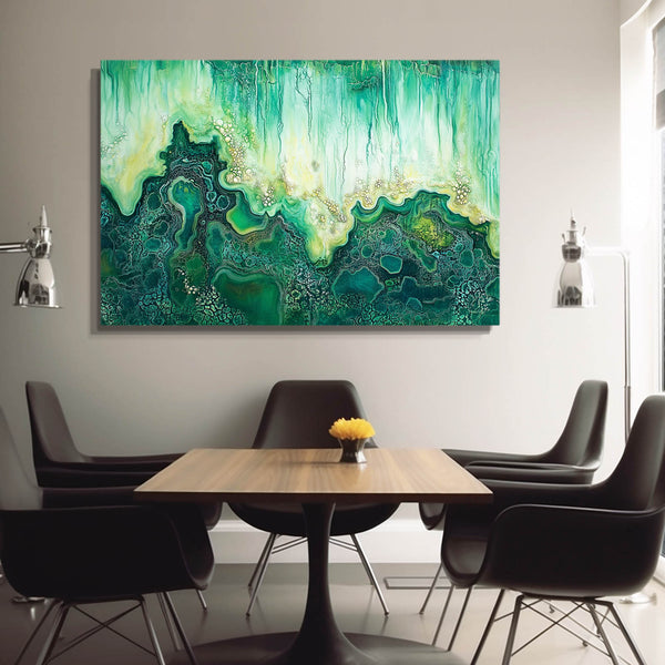 Aqua Cascade Green Abstract Art | MusaArtGallery™