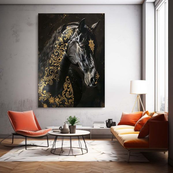 Black And Gold Horse Art