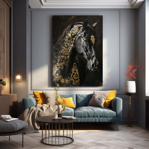Black And Gold Horse Art