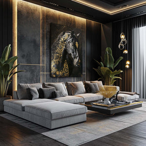 Black And Gold Horse Art