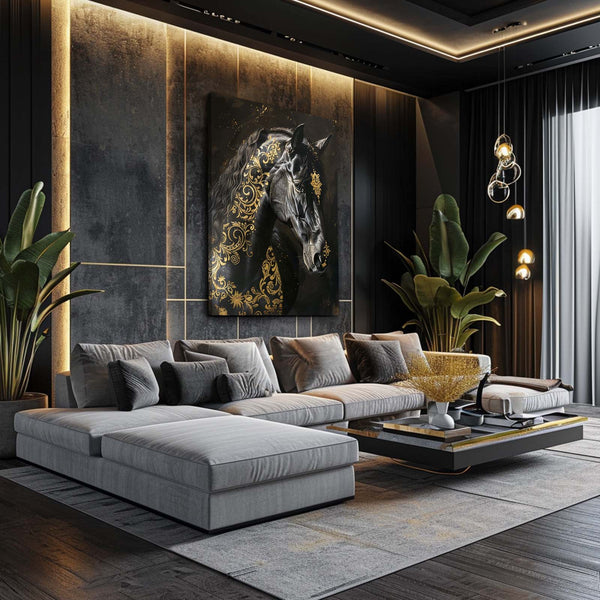 Black And Gold Horse Art