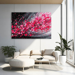 Black And Red Cherry Blossom Abstract Art
