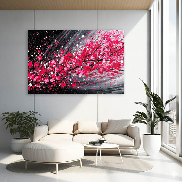 Black And Red Cherry Blossom Abstract Art