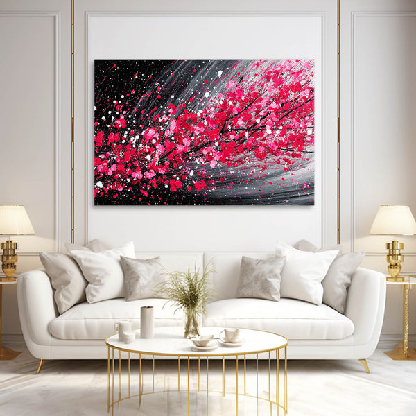 Black And Red Cherry Blossom Abstract Art