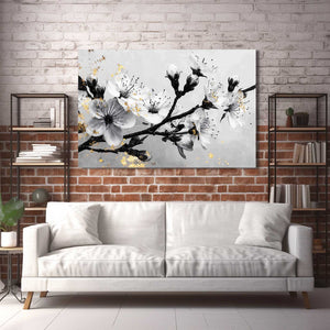 Black And White Cherry Blossom Branch Art