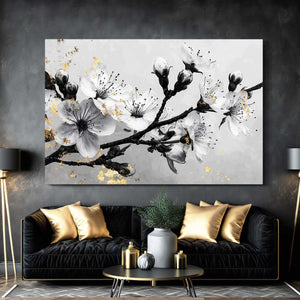 Black And White Cherry Blossom Branch Art