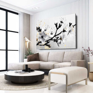 Black And White Cherry Blossom Branch Art