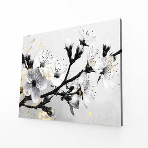 Black And White Cherry Blossom Branch Art