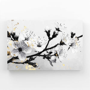 Black And White Cherry Blossom Branch Art