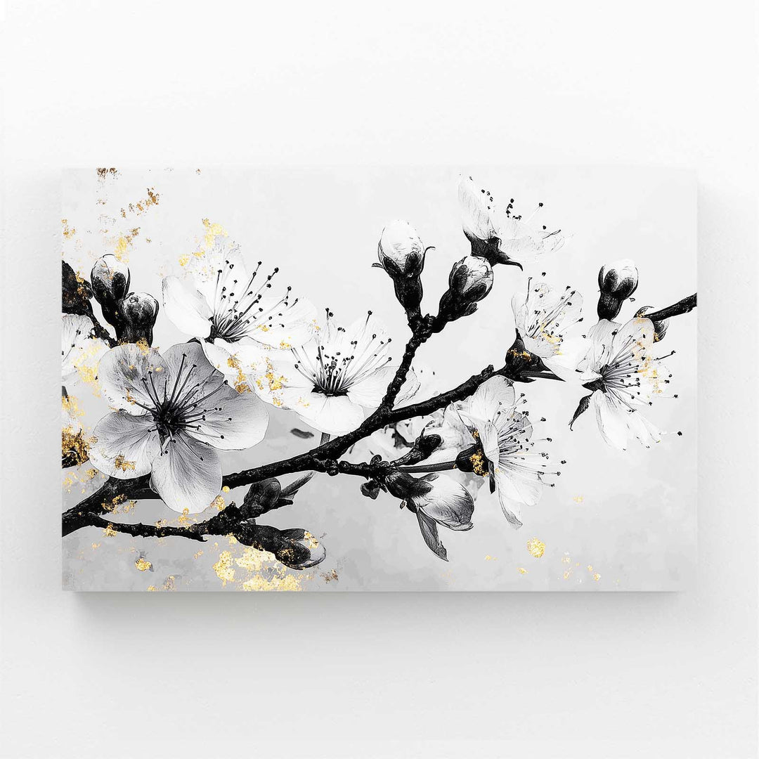 Black And White Cherry Blossom Branch Art