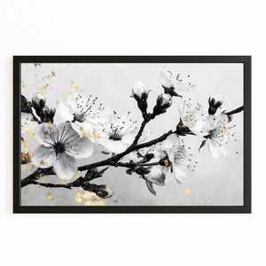 Black And White Cherry Blossom Branch Art