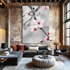 Black and White Cherry Blossom Flower Art