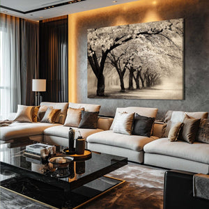 Black And White Cherry Blossom Trees Wall Art