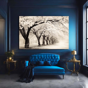 Black And White Cherry Blossom Trees Wall Art