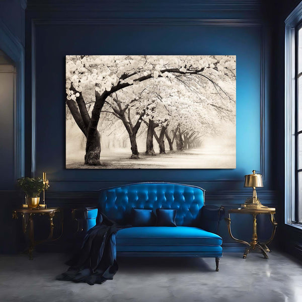 Black And White Cherry Blossom Trees Wall Art