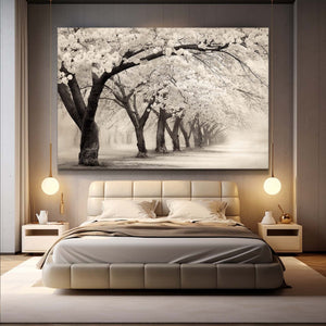 Black And White Cherry Blossom Trees Wall Art