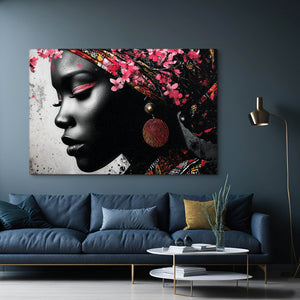 Black And White Woman Cherry Blossom Art