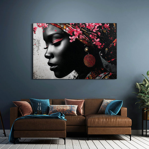 Black And White Woman Cherry Blossom Art