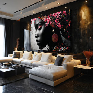 Black And White Woman Cherry Blossom Art