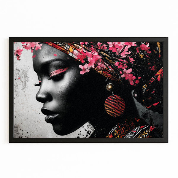 Black And White Woman Cherry Blossom Art