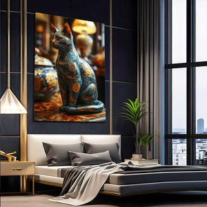 Blue and Gold Statue Cat Art | MusaArtGallery™