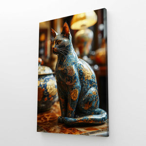 Blue and Gold Statue Cat Art | MusaArtGallery™