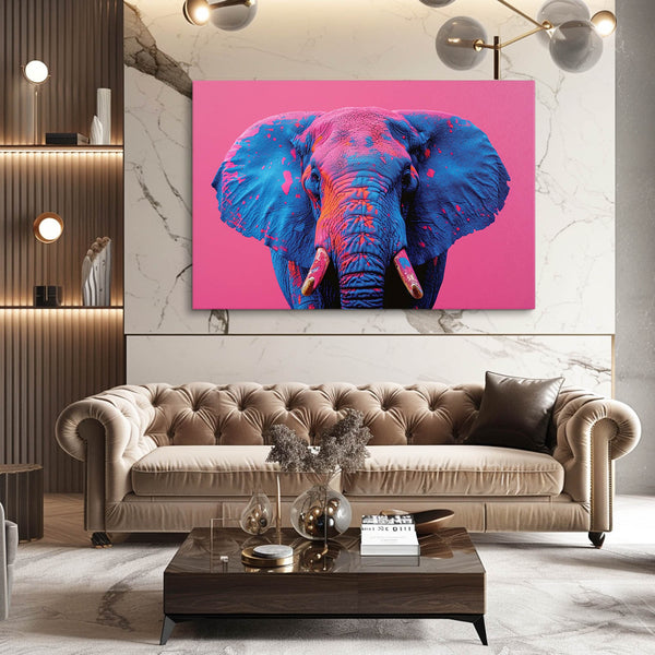 Blue And Pink Wall Art Elephant | MusaArtGallery™