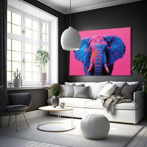 Blue And Pink Wall Art Elephant | MusaArtGallery™