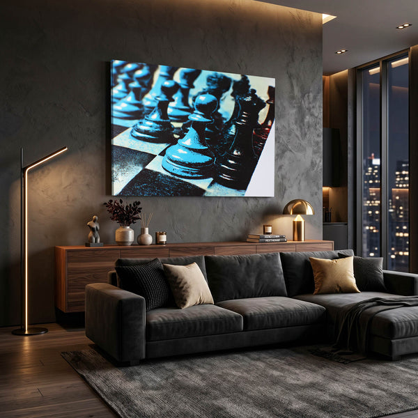 Blue Chess Canvas Wall Art