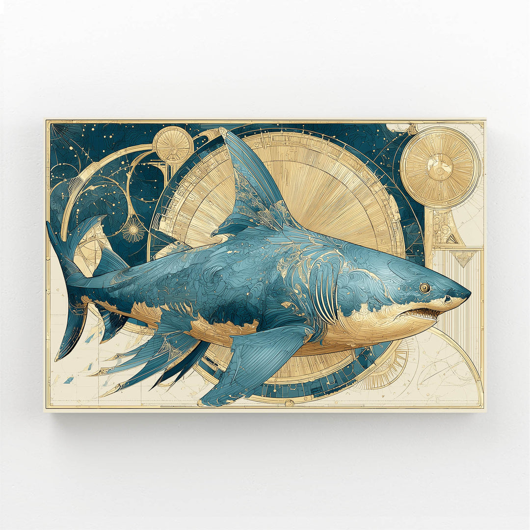 Blue Gold Shark Art
