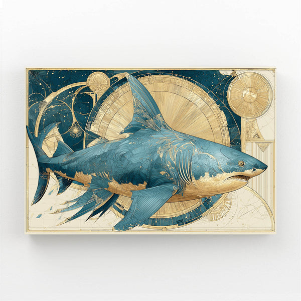 Blue Gold Shark Art