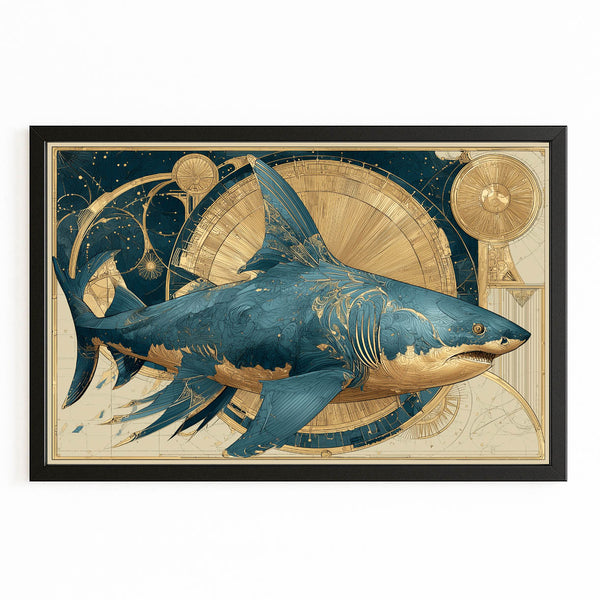 Blue Gold Shark Art