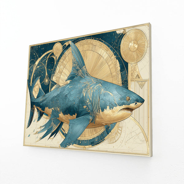 Blue Gold Shark Art