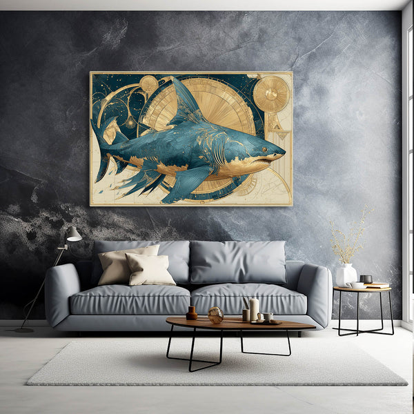 Blue Gold Shark Art