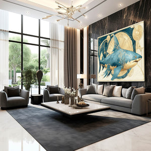 Blue Gold Shark Art