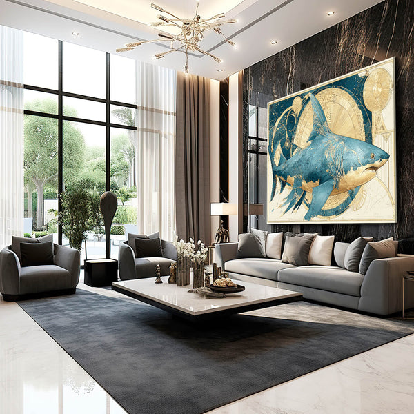 Blue Gold Shark Art