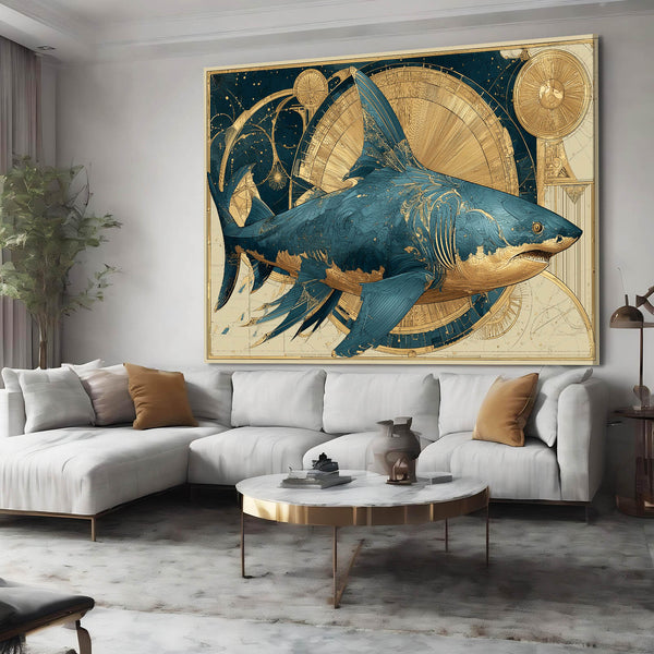 Blue Gold Shark Art