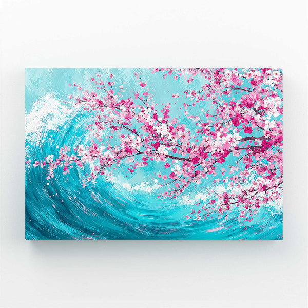 Blue Ocean Wave Cherry Blossom Wall Art