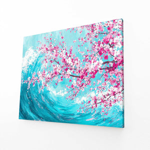 Blue Ocean Wave Cherry Blossom Wall Art