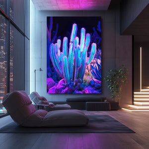 Blue On Black Cactus Art
