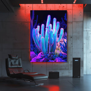 Blue On Black Cactus Art