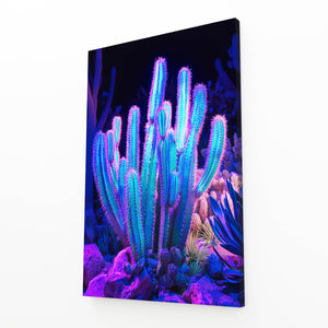 Blue On Black Cactus Art
