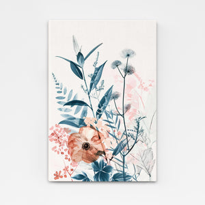 Boho Art Blue Leaves and Flower | MusaArtGallery™