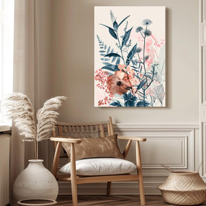 Boho Art Blue Leaves and Flower | MusaArtGallery™