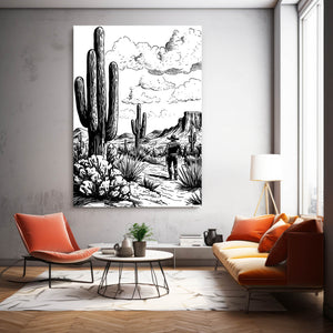 Cactus Art Black And White