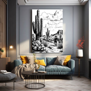 Cactus Art Black And White